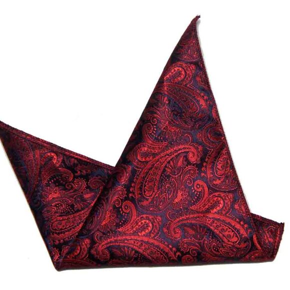 Gascoigne Pocket Square Red Navy Blue Paisley Pattern Men's - Picture 2 of 2